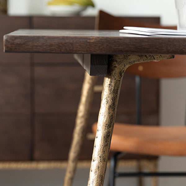 Glam Style Oak Wood Dining Table 4 Legs Table for Living Room
