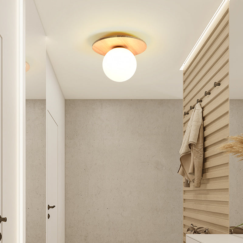 Modern Simple Wooden Ceiling Lamp Ball Shape Shade Ceiling Light for Living Room
