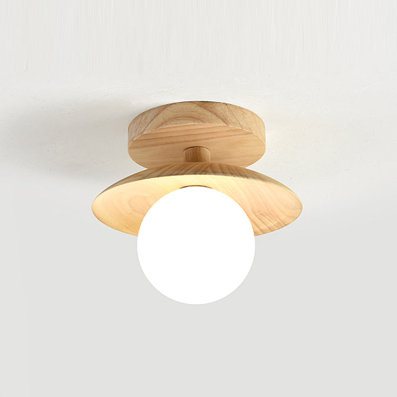 Modern Simple Wooden Ceiling Lamp Ball Shape Shade Ceiling Light for Living Room