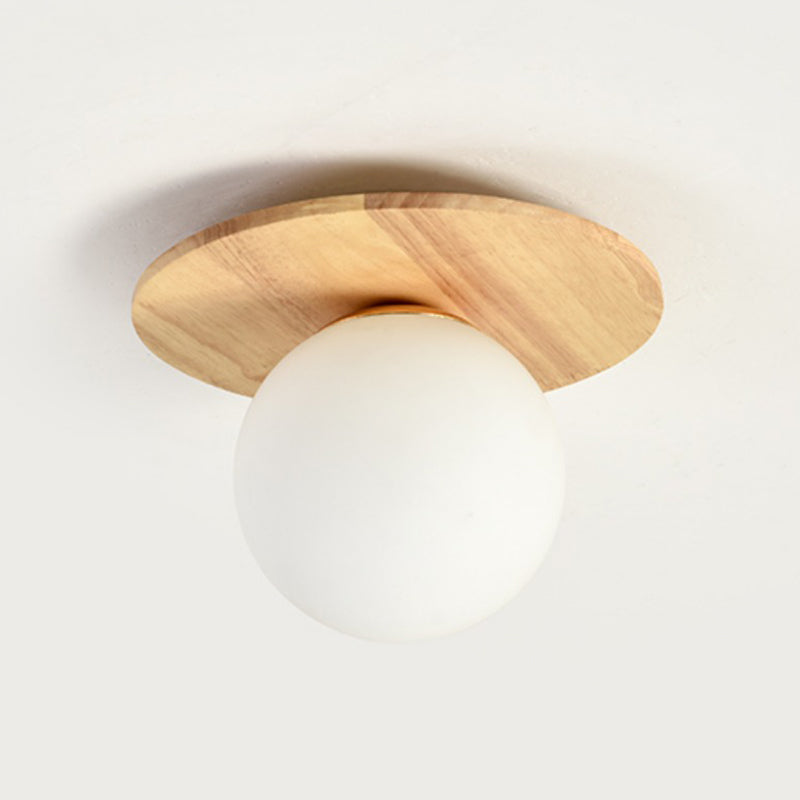 Modern Simple Wooden Ceiling Lamp Ball Shape Shade Ceiling Light for Living Room