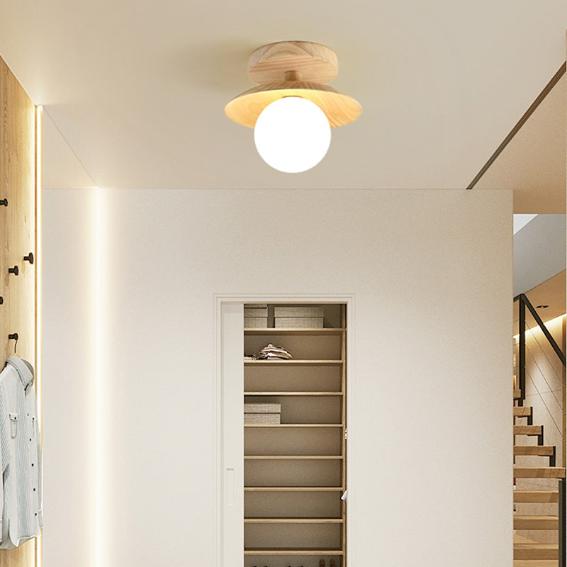 Modern Simple Wooden Ceiling Lamp Ball Shape Shade Ceiling Light for Living Room