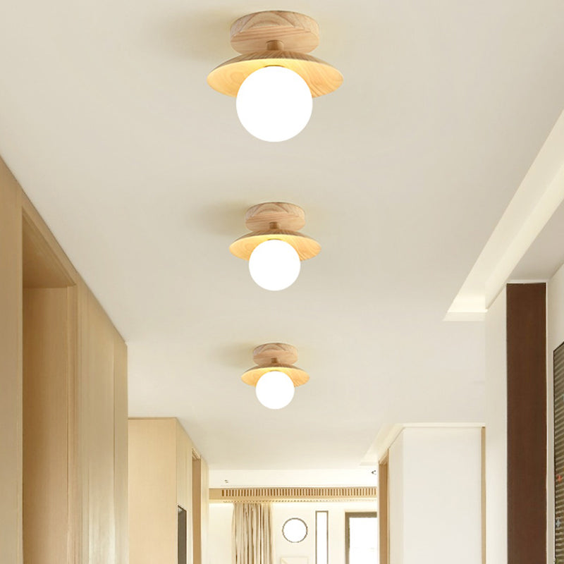 Modern Simple Wooden Ceiling Lamp Ball Shape Shade Ceiling Light for Living Room