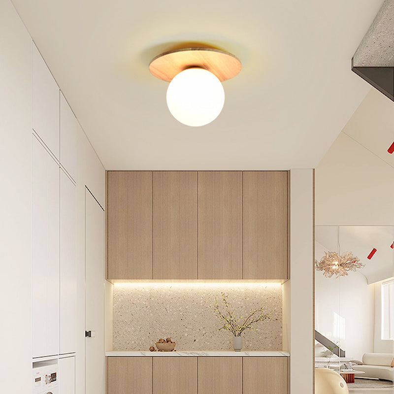 Modern Simple Wooden Ceiling Lamp Ball Shape Shade Ceiling Light for Living Room