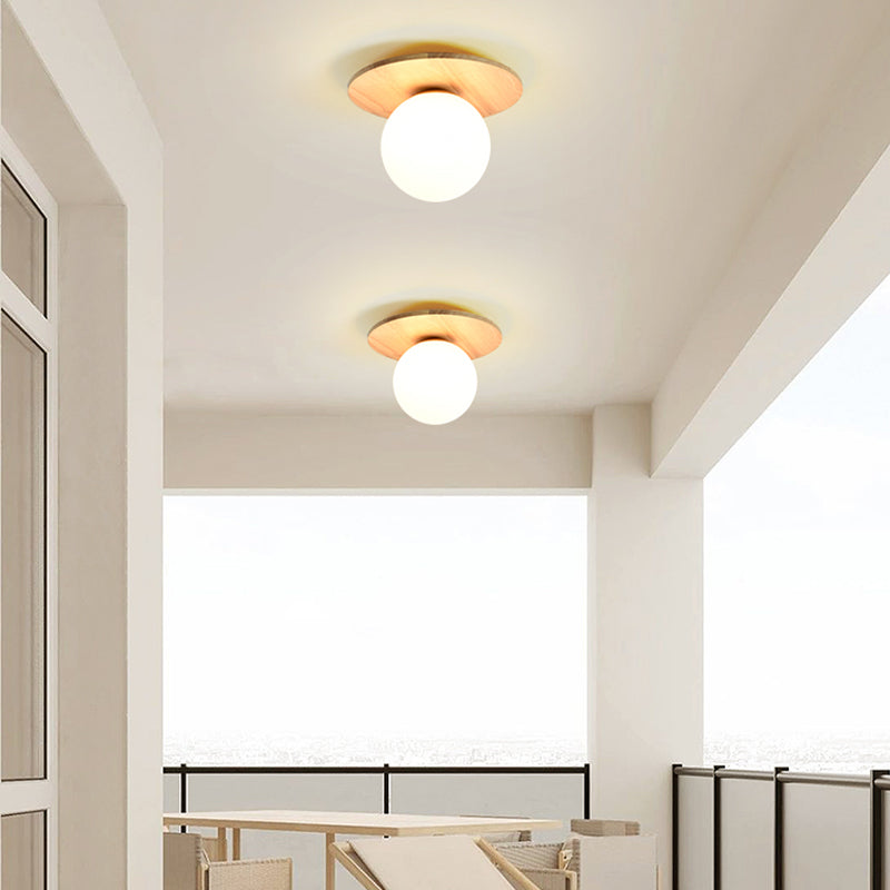 Modern Simple Wooden Ceiling Lamp Ball Shape Shade Ceiling Light for Living Room