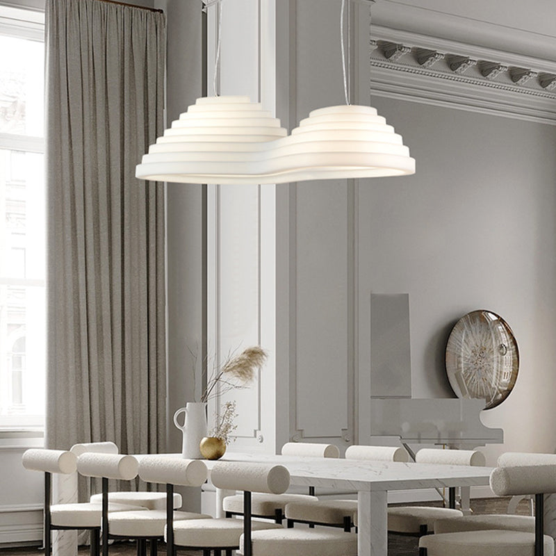 2 - Light Unique Kitchen Island Fixture in White Iron and Plastic Ceiling Pendant Light