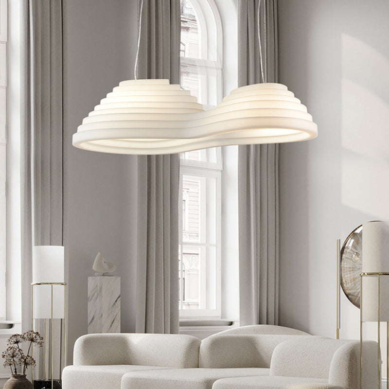 2 - Light Unique Kitchen Island Fixture in White Iron and Plastic Ceiling Pendant Light