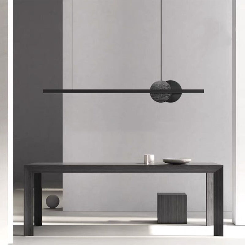 Linear Shape Hanging Island Lights Modern Chandelier Light Fixture in Black