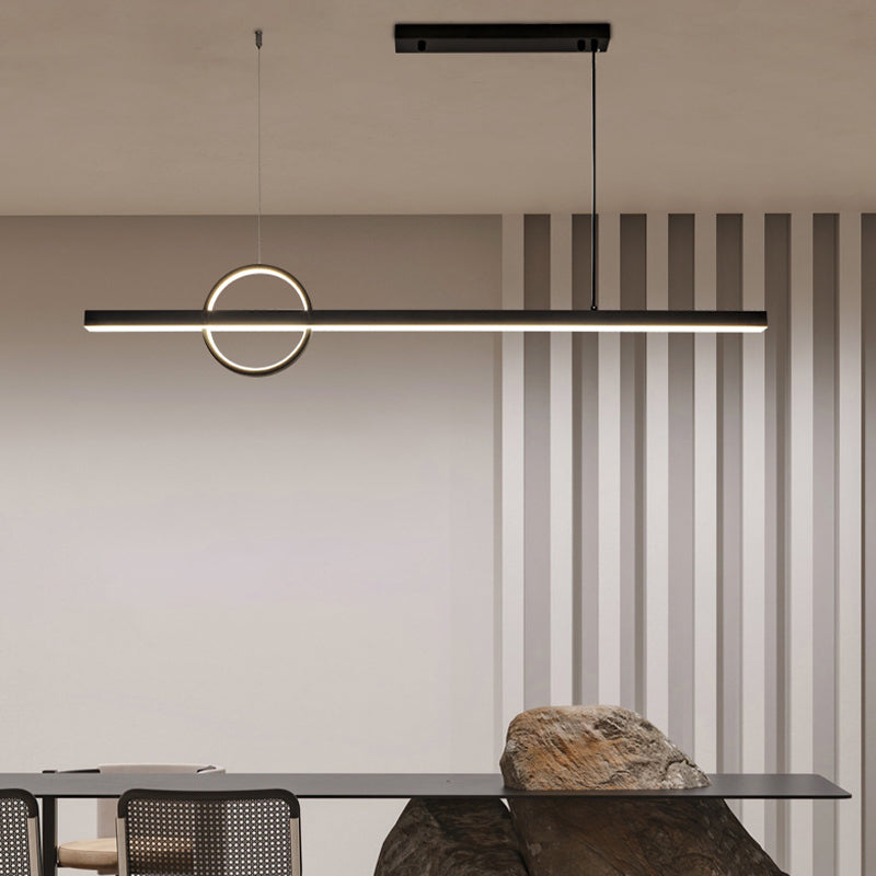 Linear Hanging Island Lights Modern Metal Chandelier Light in Black for Dining Room