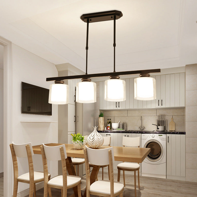 Glass Cylinder Island Pendant Lighting Modern Multiple-Light Island Light Fixtures