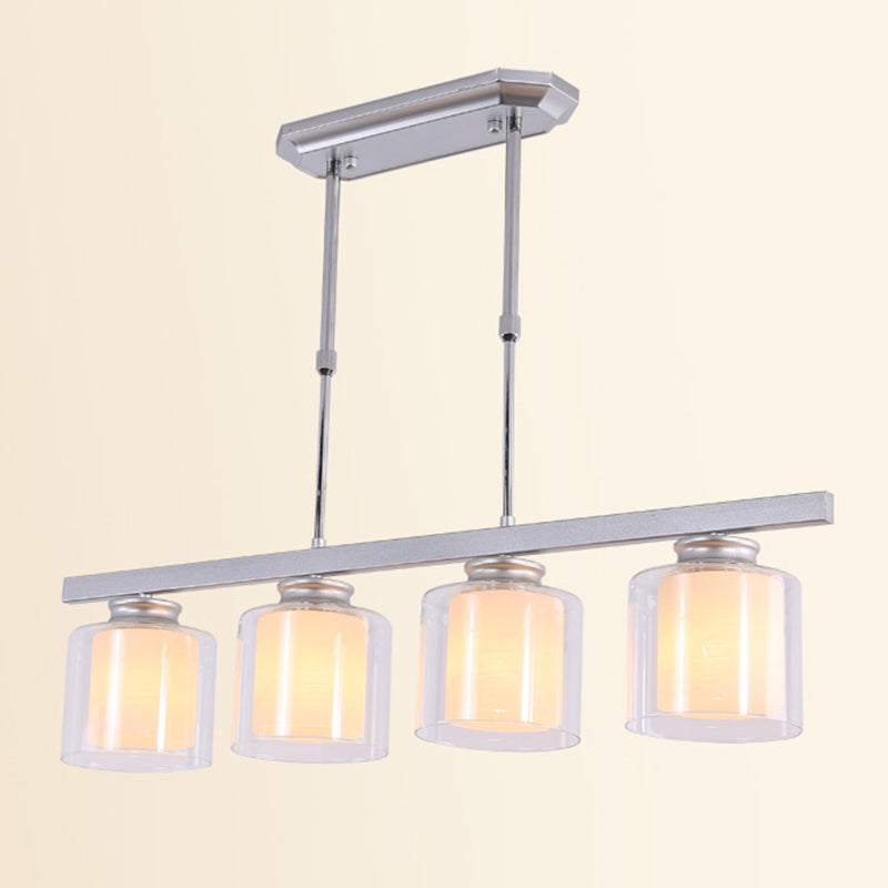 Glass Cylinder Island Pendant Lighting Modern Multiple-Light Island Light Fixtures