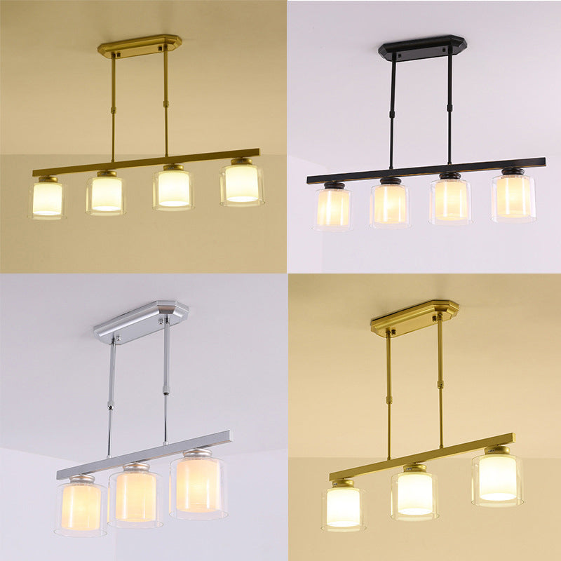 Glass Cylinder Island Pendant Lighting Modern Multiple-Light Island Light Fixtures