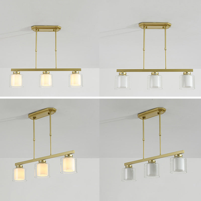 Glass Cylinder Island Pendant Lighting Modern Multiple-Light Island Light Fixtures