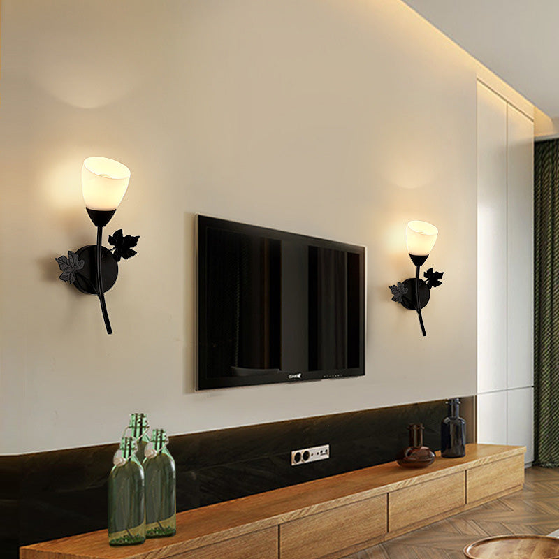 Contemporary Wall Sconce Flower Sconce Lighting with Glass for Bedroom