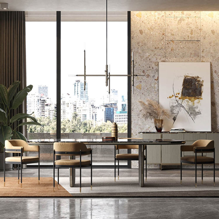 Contemporary Kitchen Dining Chair Upholstered Black Legs Arm Chair