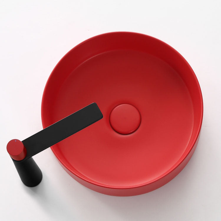 Modern Vessel Bathroom Sink Round Porcelain with Overflow And Drain Assembly Vessel Sink