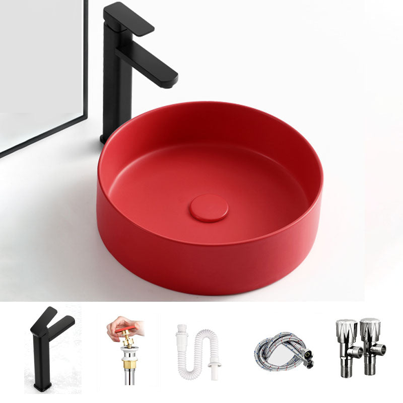 Modern Vessel Bathroom Sink Round Porcelain with Overflow And Drain Assembly Vessel Sink