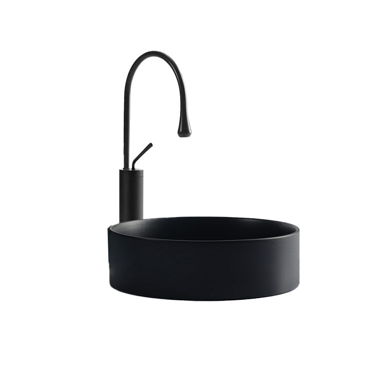 Modern Vessel Bathroom Sink Round Porcelain with Overflow And Drain Assembly Vessel Sink