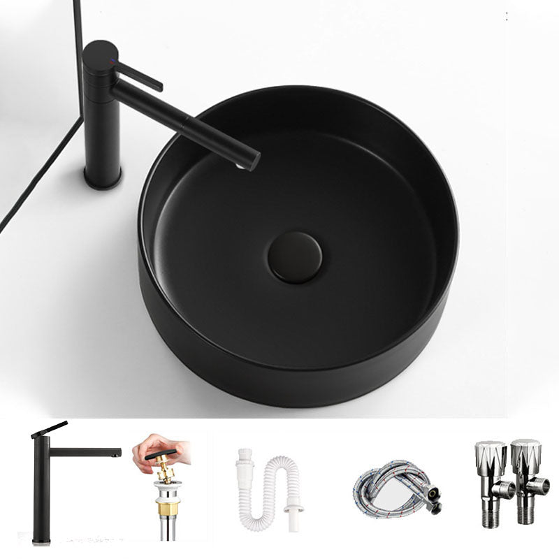 Modern Vessel Bathroom Sink Round Porcelain with Overflow And Drain Assembly Vessel Sink