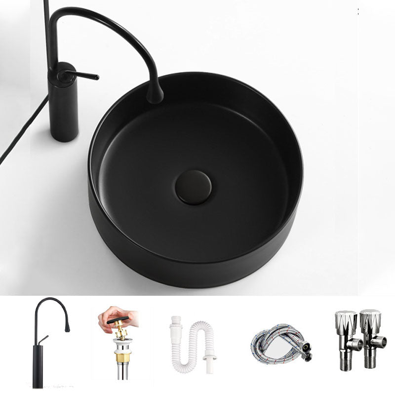 Modern Vessel Bathroom Sink Round Porcelain with Overflow And Drain Assembly Vessel Sink