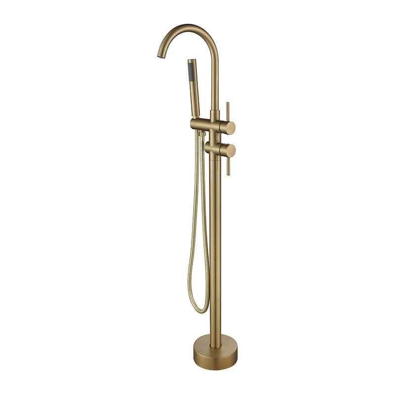 Floor Mounted Metal Freestanding Tub Filler Double Handles Freestanding Faucet with Hose