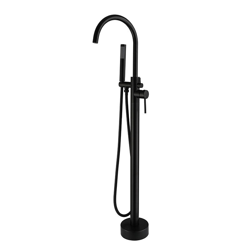 Floor Mounted Metal Freestanding Tub Filler Double Handles Freestanding Faucet with Hose