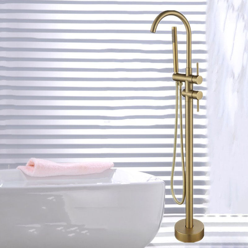 Floor Mounted Metal Freestanding Tub Filler Double Handles Freestanding Faucet with Hose