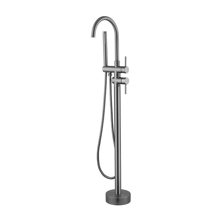 Floor Mounted Metal Freestanding Tub Filler Double Handles Freestanding Faucet with Hose