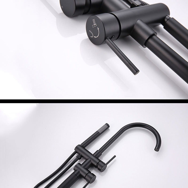 Floor Mounted Metal Freestanding Tub Filler Double Handles Freestanding Faucet with Hose