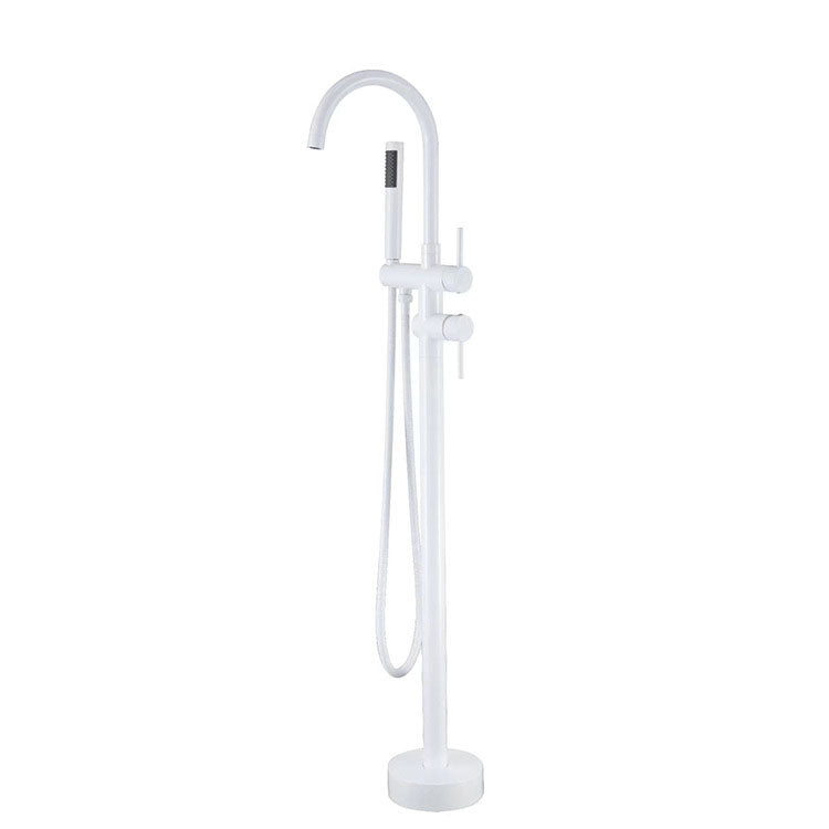 Floor Mounted Metal Freestanding Tub Filler Double Handles Freestanding Faucet with Hose