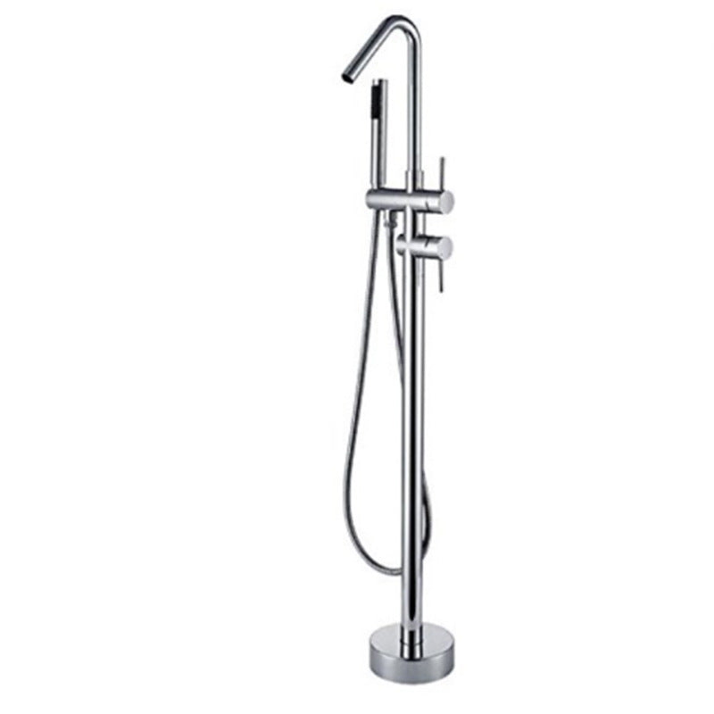Floor Mounted Metal Freestanding Tub Filler Double Handles Freestanding Faucet with Hose