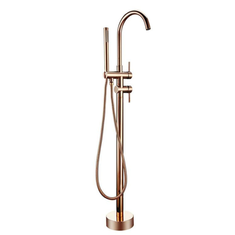 Floor Mounted Metal Freestanding Tub Filler Double Handles Freestanding Faucet with Hose
