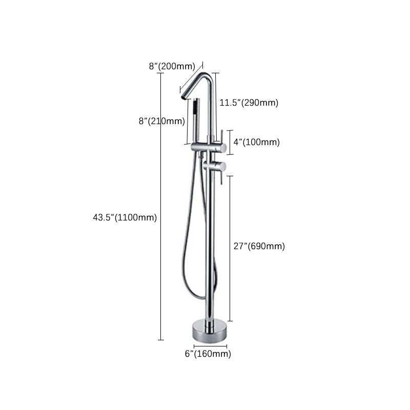 Floor Mounted Metal Freestanding Tub Filler Double Handles Freestanding Faucet with Hose
