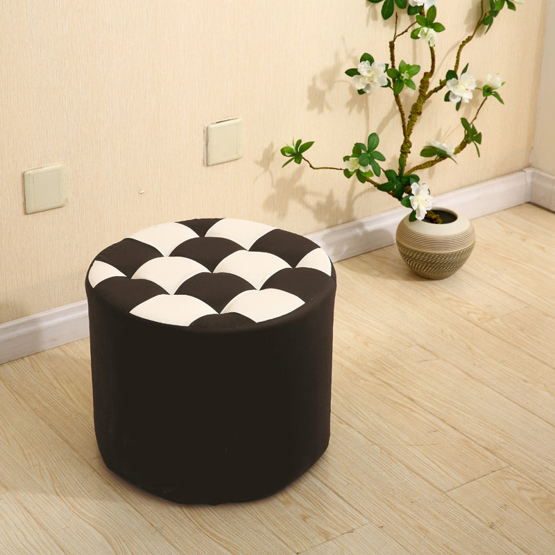 Modern Round Pouf Check Pattern Water Resistant Pouf for Home Decor