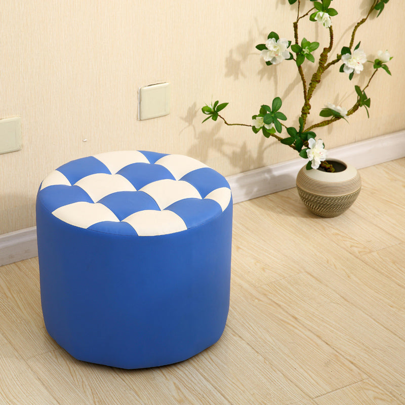 Modern Round Pouf Check Pattern Water Resistant Pouf for Home Decor
