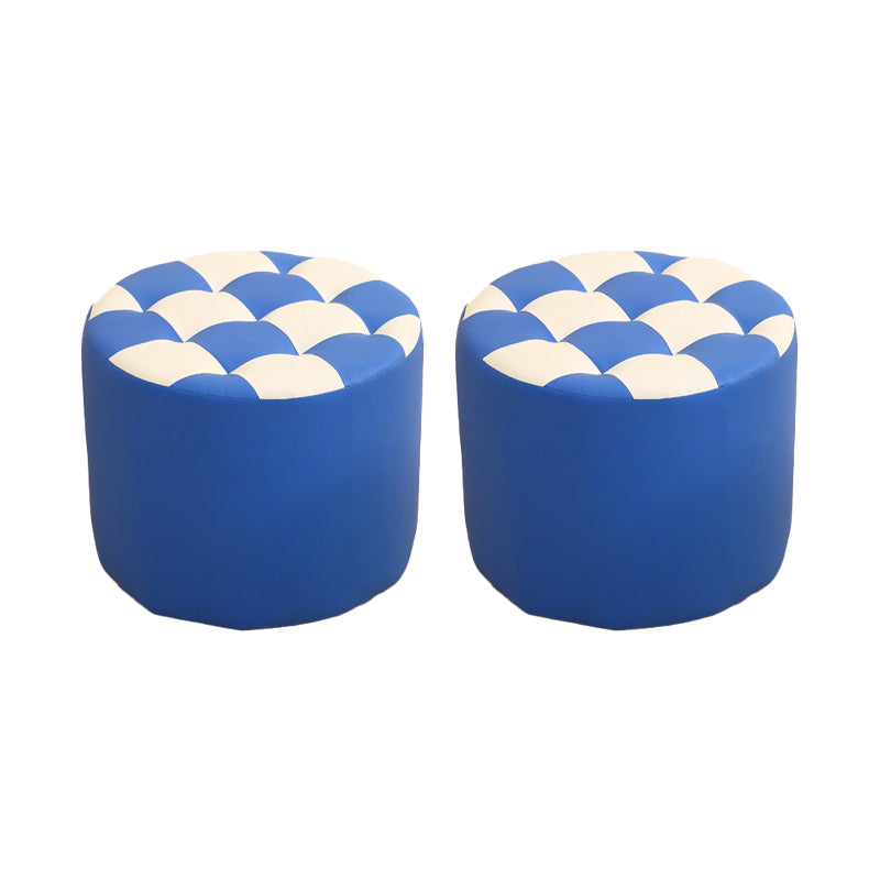Modern Round Pouf Check Pattern Water Resistant Pouf for Home Decor
