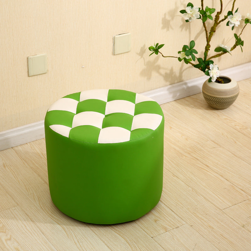 Modern Round Pouf Check Pattern Water Resistant Pouf for Home Decor