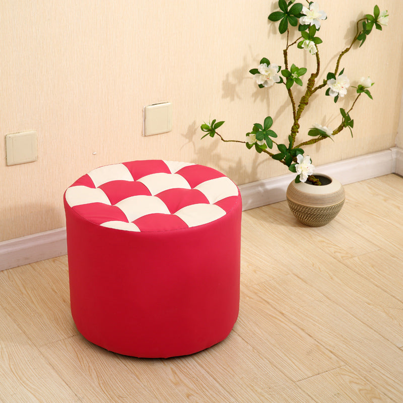 Modern Round Pouf Check Pattern Water Resistant Pouf for Home Decor