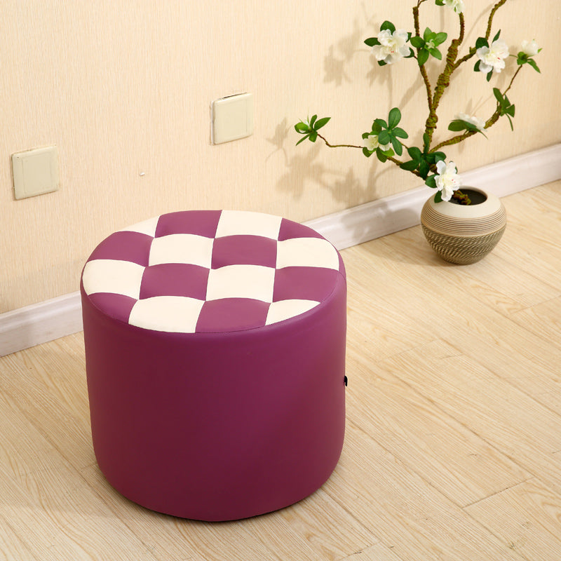 Modern Round Pouf Check Pattern Water Resistant Pouf for Home Decor