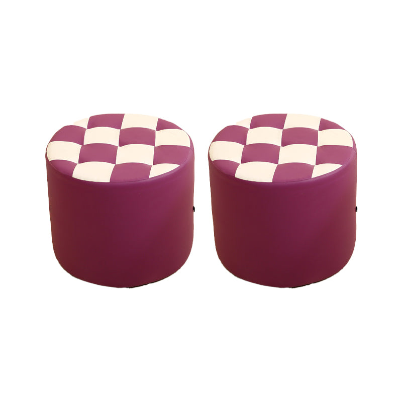 Modern Round Pouf Check Pattern Water Resistant Pouf for Home Decor