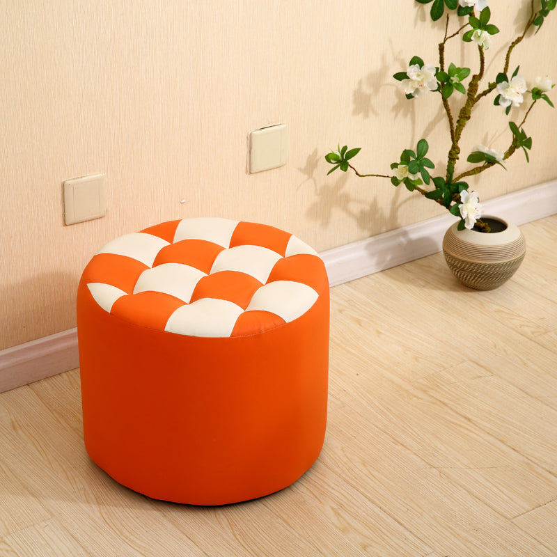 Modern Round Pouf Check Pattern Water Resistant Pouf for Home Decor