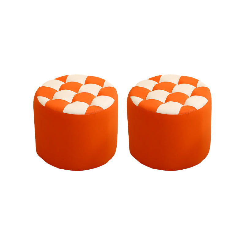 Modern Round Pouf Check Pattern Water Resistant Pouf for Home Decor