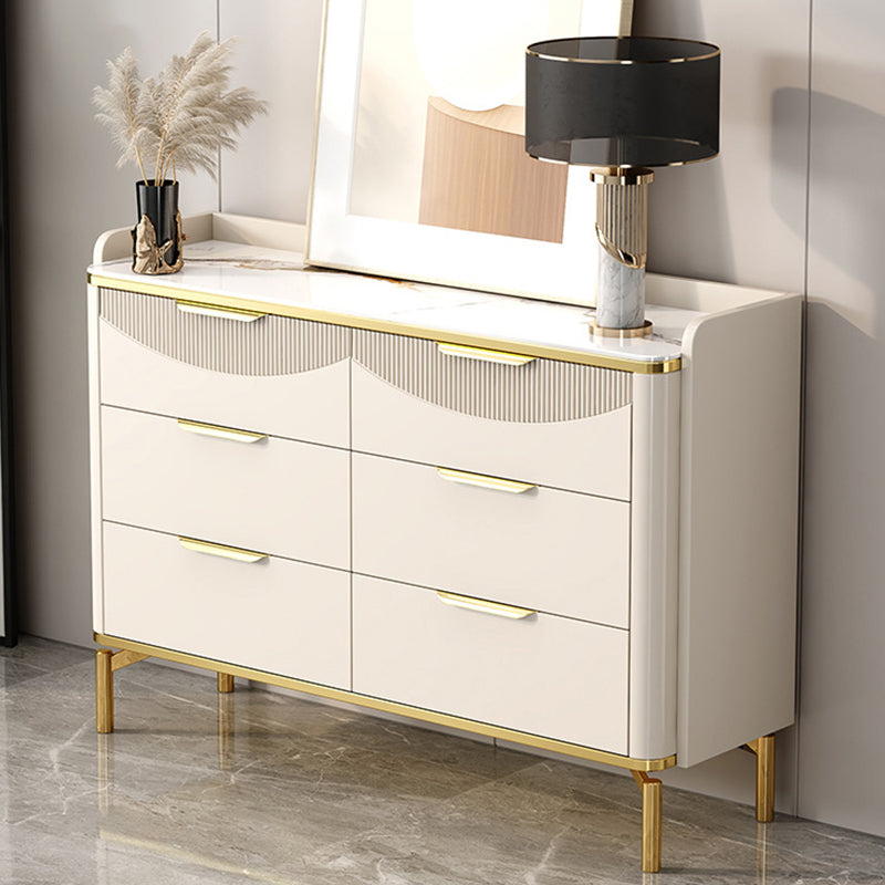 Glam White Storage Chest Bedroom Stone Chest with Metal Legs