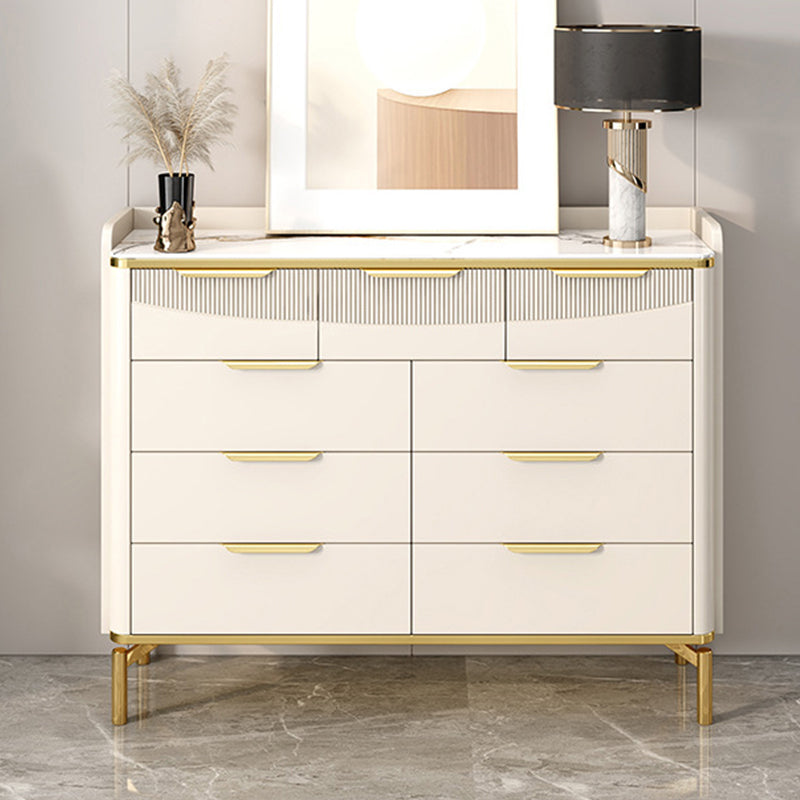 Glam White Storage Chest Bedroom Stone Chest with Metal Legs