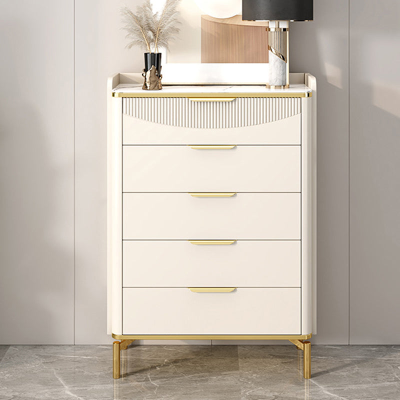 Glam White Storage Chest Bedroom Stone Chest with Metal Legs