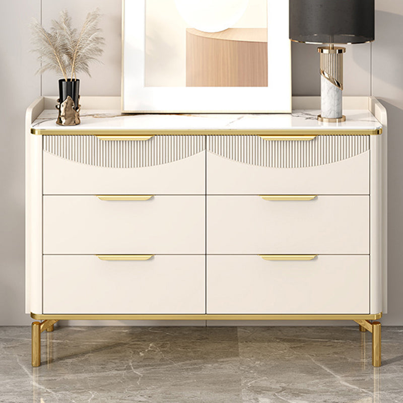 Glam White Storage Chest Bedroom Stone Chest with Metal Legs