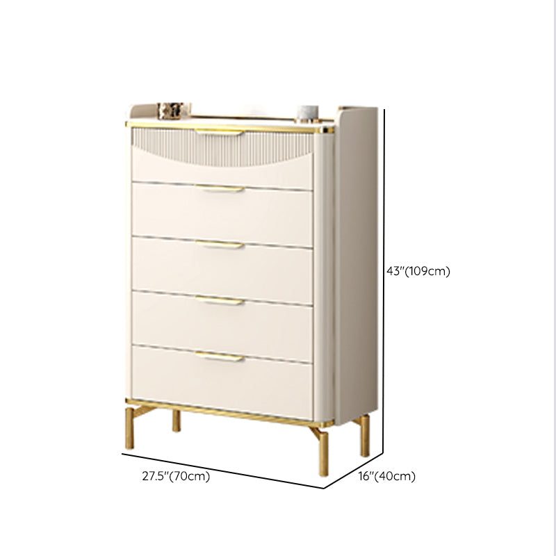 Glam White Storage Chest Bedroom Stone Chest with Metal Legs