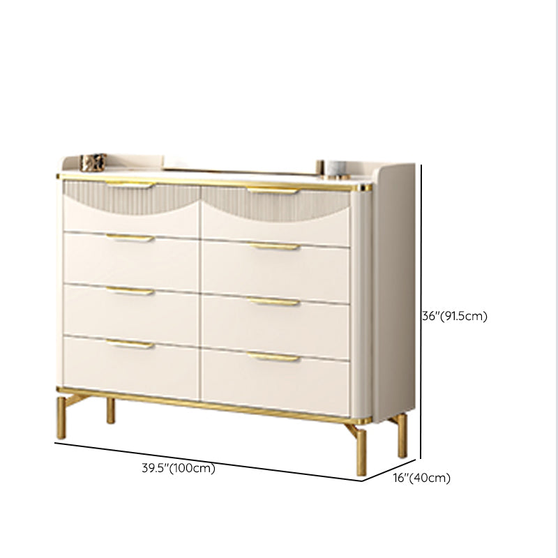 Glam White Storage Chest Bedroom Stone Chest with Metal Legs