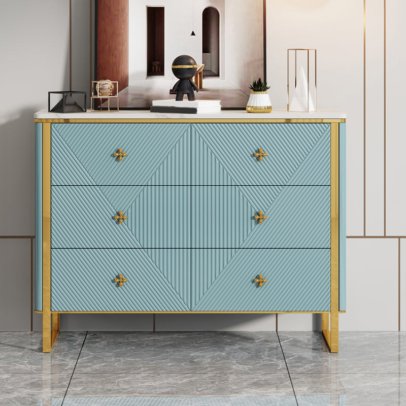 Glam Horizontal Double Dresser Stone Storage Chest Dresser for Bedroom