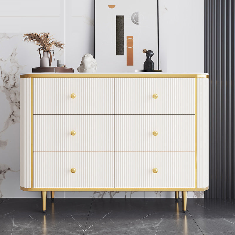 Stone Storage Chest Bedroom Glam Chest in White with Drawers