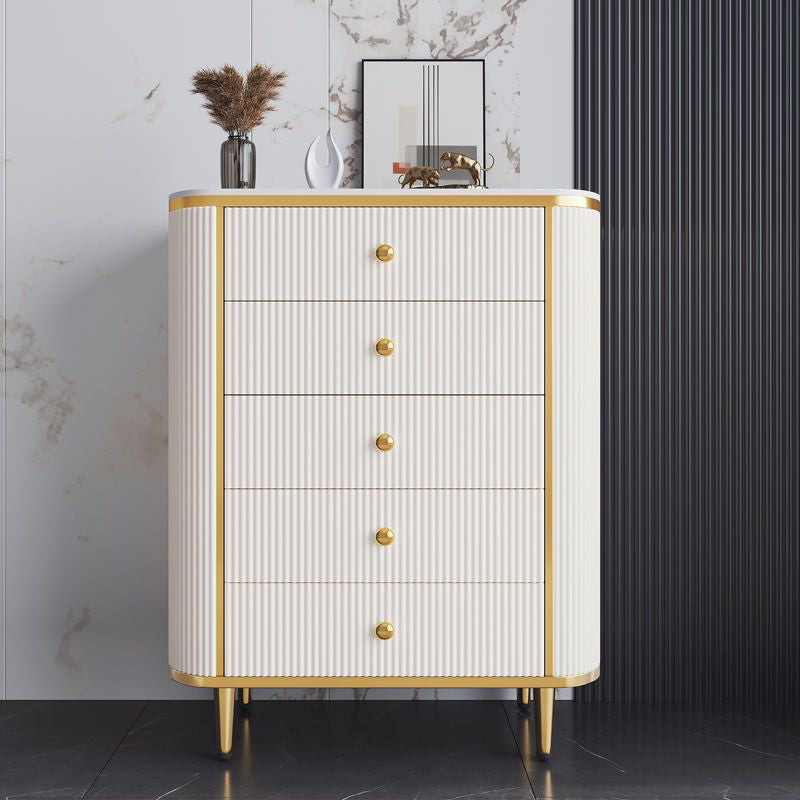 Stone Storage Chest Bedroom Glam Chest in White with Drawers